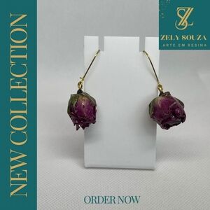 Gold and Purple Rose Earrings